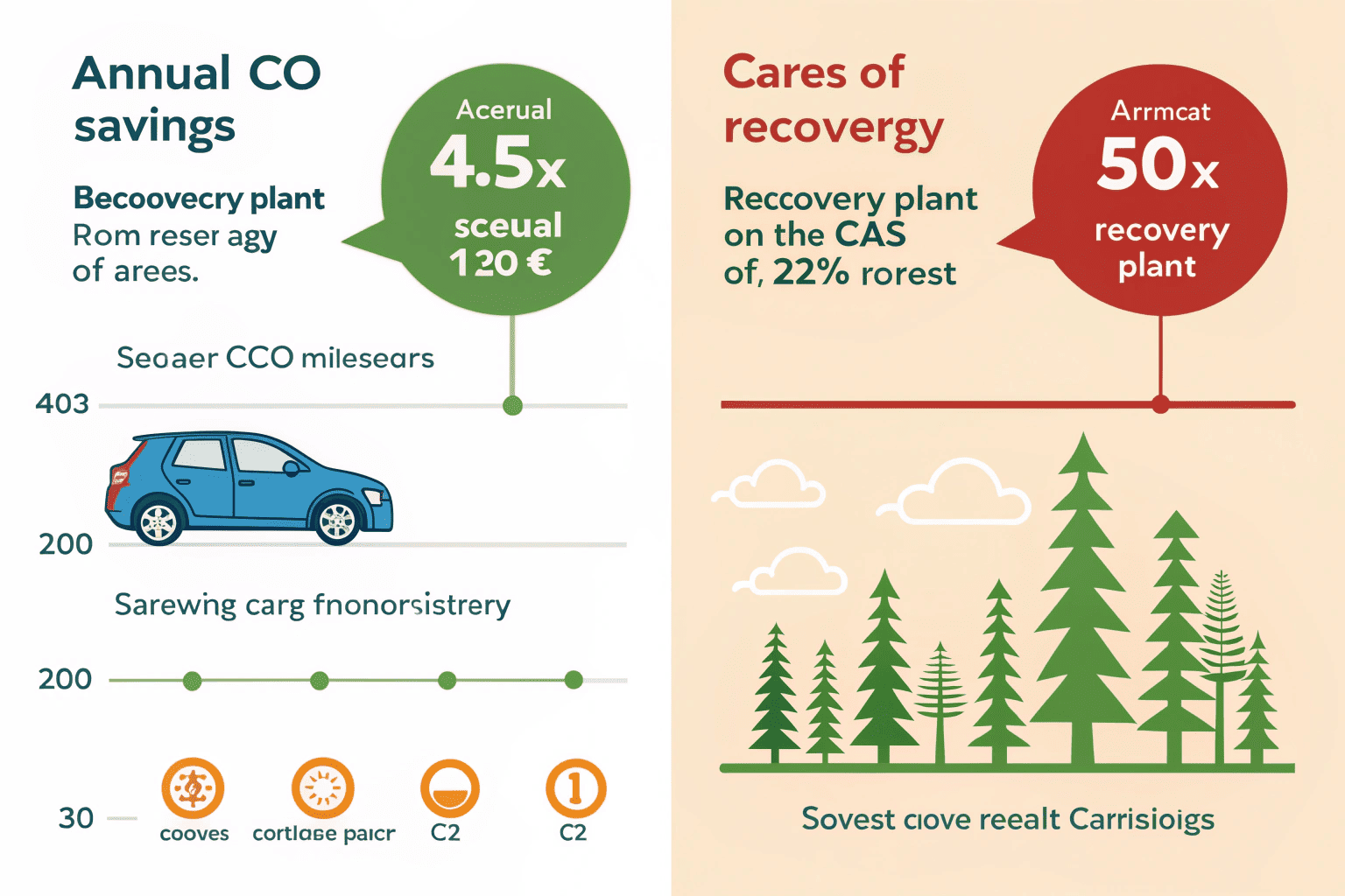Quantifying Annual CO₂ Savings An infographic comparing the annual CO₂ savings from a recovery plant to the equivalent number of cars or acres of forest.